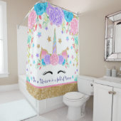 Aangepaste Waterverf Floral Unicorn Douchegordijn (In situ)