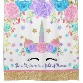 Aangepaste Waterverf Floral Unicorn Douchegordijn
