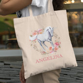 Aangepaste Waterverf Floral Unicorn Tote Bag