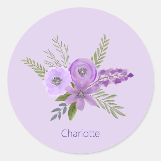 Aangepaste Waterverf Floral Violet Lavender Ronde Sticker (Voorkant)