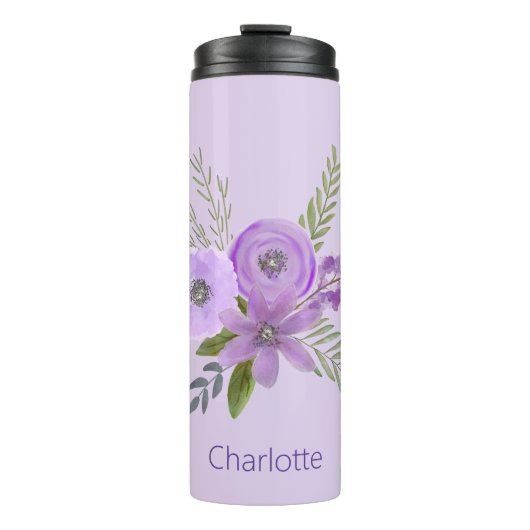 Aangepaste Waterverf Floral Violet Lavender Thermosbeker (Voorkant)