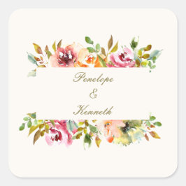 Aangepaste Waterverf Floral Wedding Vierkante Sticker