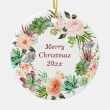 Aangepaste Waterverf Floral Wreath Ceramic Orna