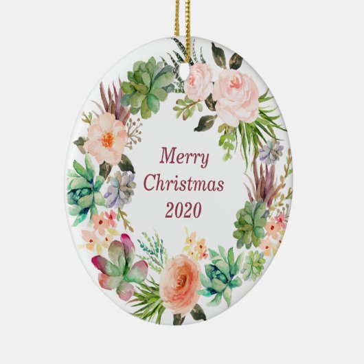 Aangepaste Waterverf Floral Wreath Keramisch Ornament (Rechts)