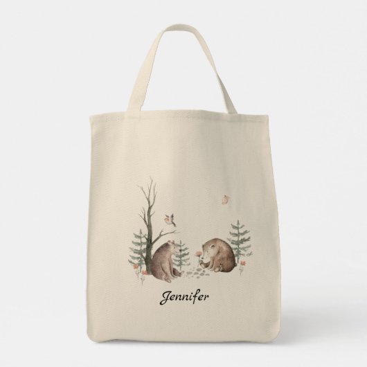 Aangepaste Waterverf Forest Animal Canvas Canvas t Tote Bag (Achterkant)