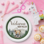Aangepaste Waterverf Forest, Teddybeer, Baby showe Papieren Bordje (Feest)