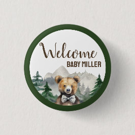 Aangepaste Waterverf Forest, Teddybeer, Baby showe Ronde Button 3,2 Cm