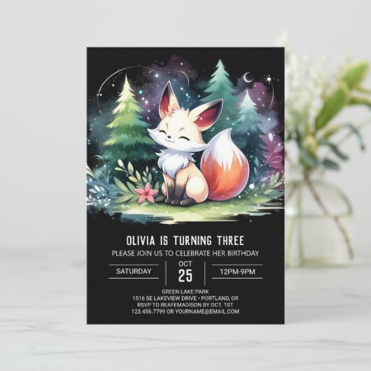 Aangepaste Waterverf Fox Verjaardag digitaal Kaart (Staand voorkant)