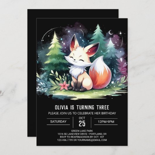 Aangepaste Waterverf Fox Verjaardag digitaal Kaart (Voorkant / Achterkant)