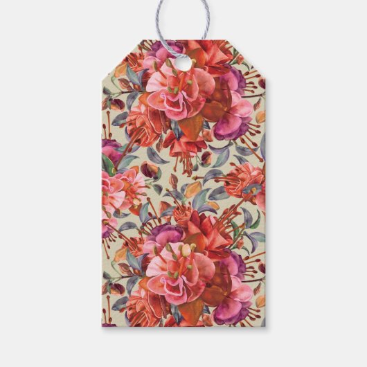 Aangepaste  Waterverf Fuchsia Blooms Cadeaulabel (Voorkant)