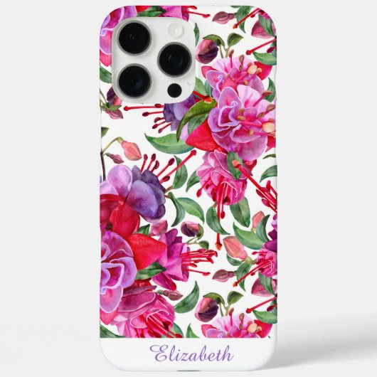 Aangepaste Waterverf Fuchsia Blooms Case-Mate iPhone Case (Achterkant)