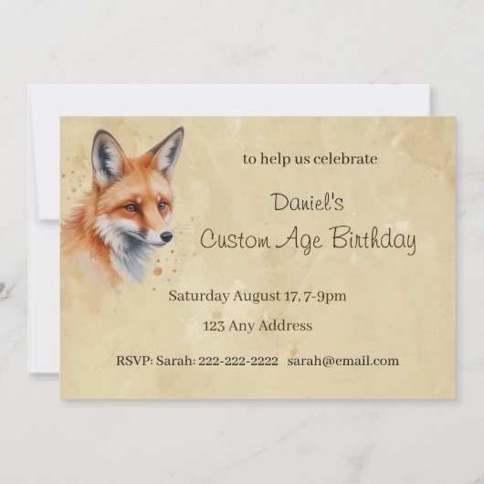 Aangepaste Waterverf gedateerd, Fox Animal verjaar Kaart (Achterkant)