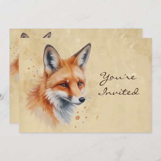 Aangepaste Waterverf gedateerd, Fox Animal verjaar Kaart (Voorkant / Achterkant)