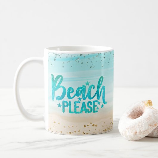 Aangepaste Waterverf Glitter Beach alstublieft Koffiemok (Met donut)