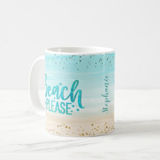 Aangepaste Waterverf Glitter Beach alstublieft Koffiemok (Voorkant links)