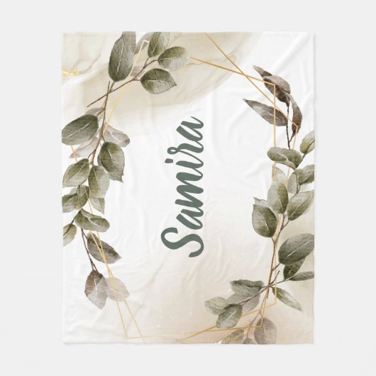 Aangepaste waterverf groene en gouden aangepaste n fleece deken (Voorkant)