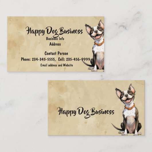 Aangepaste Waterverf Happy Dog Animal Pet Fun Visitekaartje (Voorkant / Achterkant)