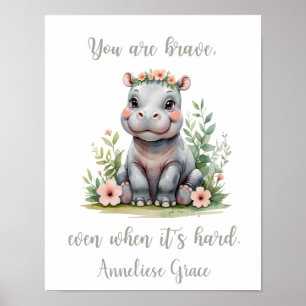 Aangepaste Waterverf Hippo Girl Safari Nursery Poster