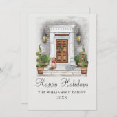 Aangepaste Waterverf House en Dog Happy Feestdagenkaart (Voorkant / Achterkant)