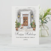 Aangepaste Waterverf House en Dog Happy Feestdagenkaart (Staand voorkant)