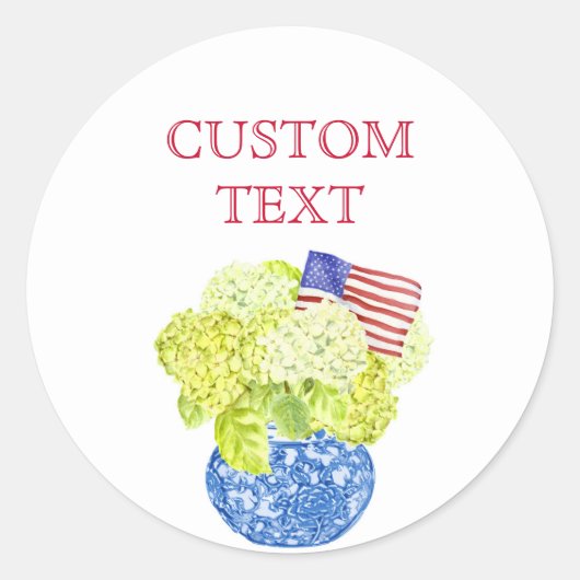 Aangepaste Waterverf Hydrangea Amerikaanse vlag Ronde Sticker (Voorkant)