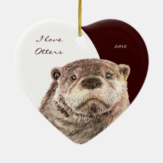 Aangepaste Waterverf "Ik hou van otters" Keramisch Ornament (Achterkant)