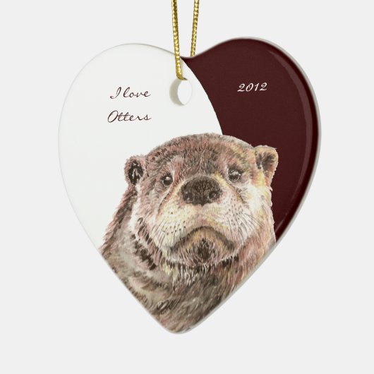 Aangepaste Waterverf "Ik hou van otters" Keramisch Ornament (Links)