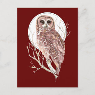 Aangepaste Waterverf in bomen, maan, vogel, Natuur Briefkaart