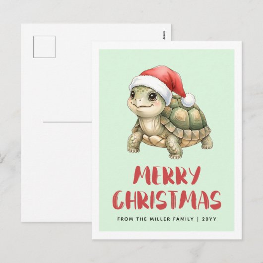 Aangepaste waterverf Kerst Schildpad Sinterklaas H Feestdagenkaart (Voorkant / Achterkant)