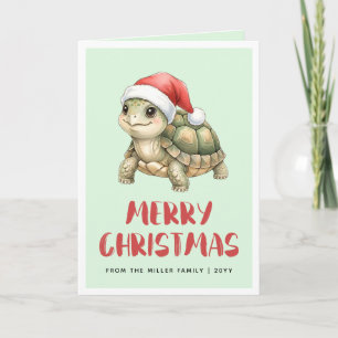 Aangepaste waterverf Kerst Schildpad Sinterklaas H Kaart