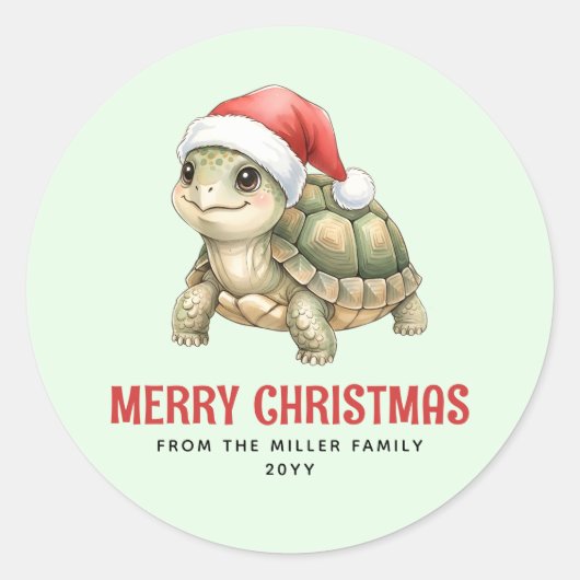 Aangepaste waterverf Kerst Schildpad Sinterklaas H Ronde Sticker (Voorkant)