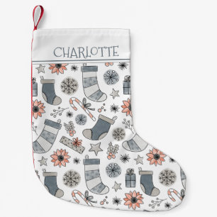 Aangepaste waterverf kerstdoodles kleine kerstsok