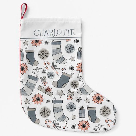 Aangepaste waterverf kerstdoodles kleine kerstsok (Voorkant)