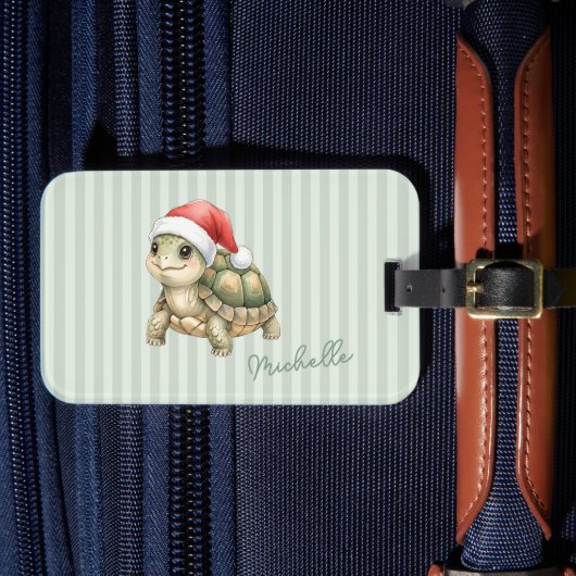 Aangepaste waterverf Kerstschildpad Sinterklaashoe Bagagelabel (Voorkant Insitu 4)