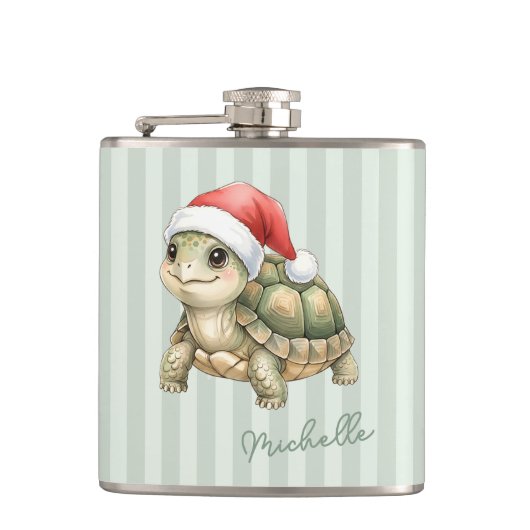 Aangepaste waterverf Kerstschildpad Sinterklaashoe Heupfles (Voorkant)