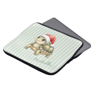 Aangepaste waterverf Kerstschildpad Sinterklaashoe Laptop Sleeve