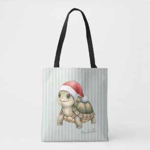 Aangepaste waterverf Kerstschildpad Sinterklaashoe Tote Bag