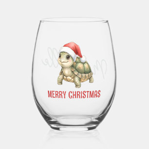 Aangepaste waterverf Kerstschildpad Sinterklaashoe Wijnglas Zonder Voet
