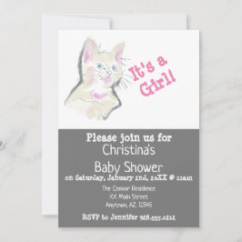 Aangepaste Waterverf Kitten Baby Girl Shower Kaart