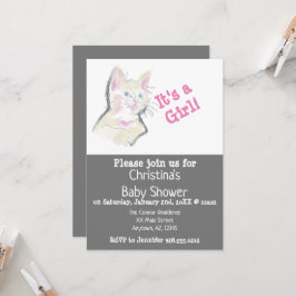 Aangepaste Waterverf Kitten Baby Girl Shower Kaart