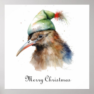 Aangepaste waterverf Kiwi vogel Kerstmis groene el Poster