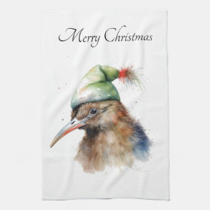 Aangepaste waterverf Kiwi vogel Kerstmis groene el Theedoek