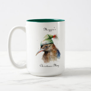 Aangepaste waterverf Kiwi vogel Kerstmis groene el Tweekleurige Koffiemok