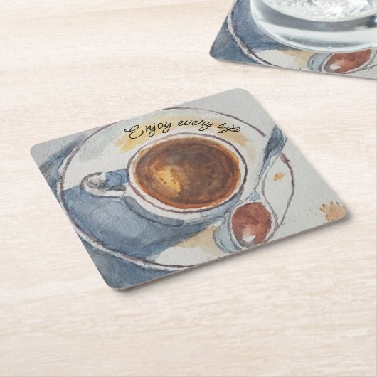 Aangepaste Waterverf Koffiedocument Onderzetter (Schuin)