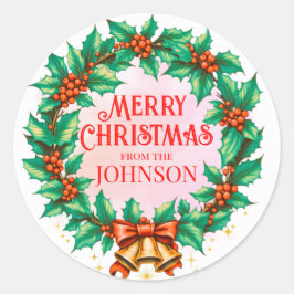 Aangepaste waterverf krans Vrolijk kerstfeest Ronde Sticker