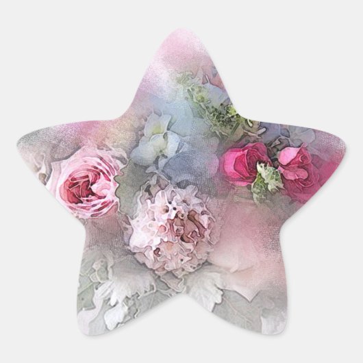 Aangepaste waterverf kunst roze rode rozen blanco ster sticker (Voorkant)