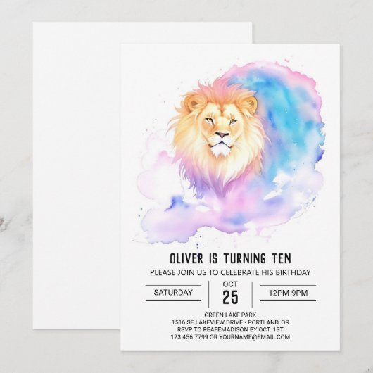 Aangepaste Waterverf Leeuw Verjaardag Kaart (Voorkant / Achterkant)