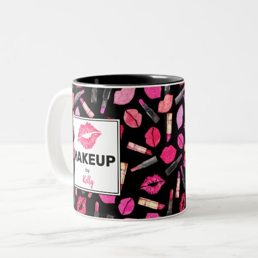 Aangepaste Waterverf lipstick Pattern Makeup Tw Tweekleurige Koffiemok (Voorkant links)