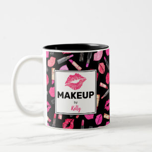 Aangepaste Waterverf lipstick Pattern Makeup Tw Tweekleurige Koffiemok