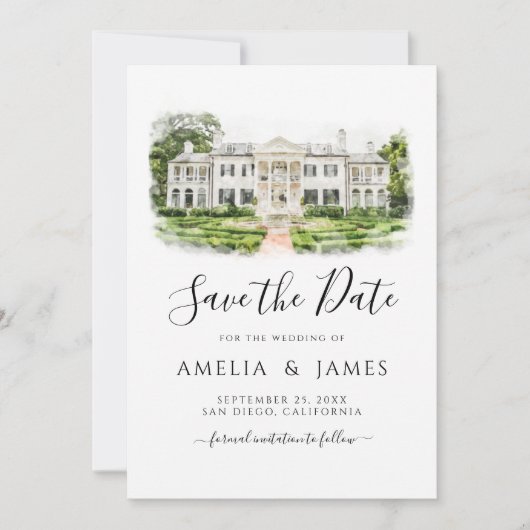 Aangepaste Waterverf Locatie Trouwen save the date Kaart (Voorkant)